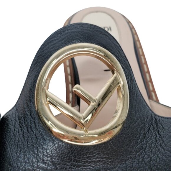 Fendi F Logo Leather Flat Slide Sandals - Picture 6 of 9